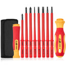 10pc VDE 500V Insulated Magnetic Screwdriver Set- Electrician Slotted Phillips Torx + Pouch