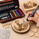 97Pc Wood Burning Kit LCD Pyrography Pen Soldering Iron Tips Stencils
