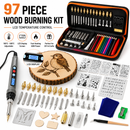 97Pc Wood Burning Kit LCD Pyrography Pen Soldering Iron Tips Stencils