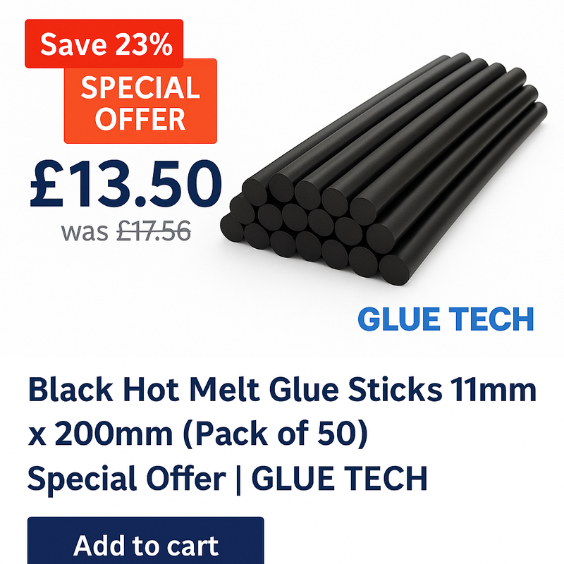 Pack of 50 Black Hot Melt Glue Sticks 11mm x 200mm – Special Offer | GLUE TECH
