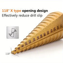 5PCS HSS Coated Step Drill Bit Set – Multi-Size, 1/4" & 3/8" Shanks, Metric & Inch Markings – Metal, Wood, Plastic
