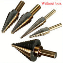 5PCS HSS Coated Step Drill Bit Set – Multi-Size, 1/4" & 3/8" Shanks, Metric & Inch Markings – Metal, Wood, Plastic