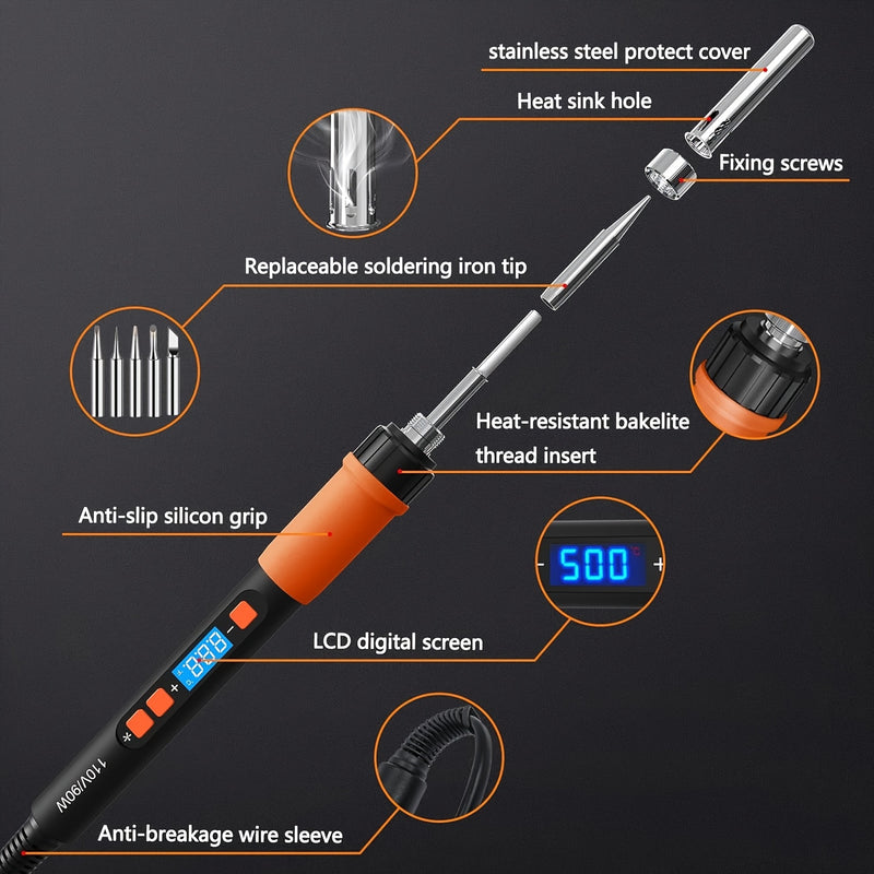11-in-1 Digital Soldering Iron Kit – 90W Ceramic Heater with LCD Display