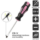 12pc Magnetic Screwdriver Set – 5 Phillips, 5 Flathead + 2 Key Drivers, Cushioned Grip Handles (Pink)