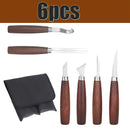 6pc + Storage Pouch Wood Carving Chisel Set – Titanium Steel Blades, High Manganese Steel, Wooden Handles