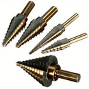 5PCS HSS Coated Step Drill Bit Set – Multi-Size, 1/4" & 3/8" Shanks, Metric & Inch Markings – Metal, Wood, Plastic