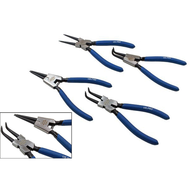 7'' Circlip Pliers Set 4pcs - Internal, External Bent & Straight 175mm US Pro