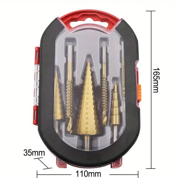 6Pcs Titanium Coated Spiral Step Cone Drill Bit Set 4-32mm with Hex Shank
