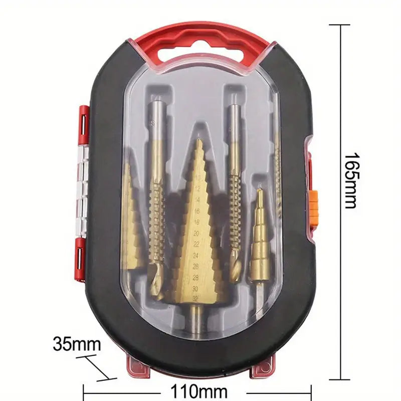 6Pcs Titanium Coated Spiral Step Cone Drill Bit Set 4-32mm with Hex Shank