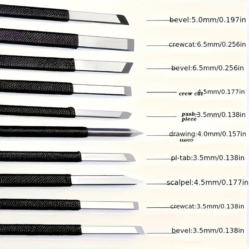 10pcs High Carbon Steel Crafting Knives Set – Wood, Stone &amp; Seal Carving Tools