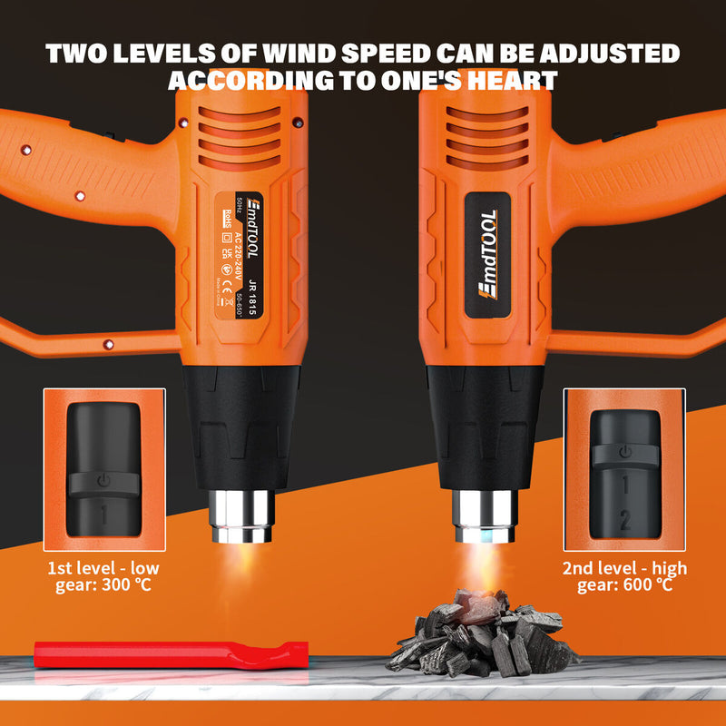 2000W Heat Gun Hot Air Gun Dual Temperature 4 Nozzles - Orange