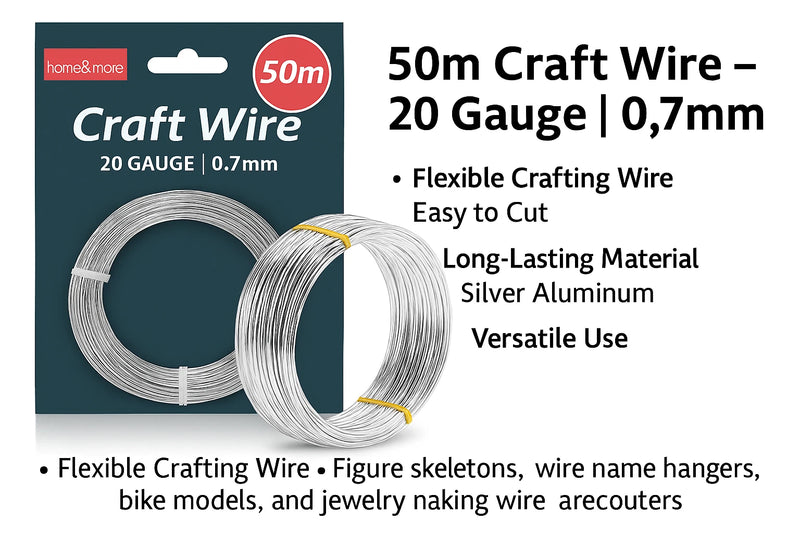 50M Craft Wire – 0.7mm (20 Gauge) Silver Aluminium
