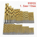 99Pc Titanium Coated HSS Drill Bit Set Metal Wood Plastic Twist Bits With Case