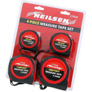 Neilsen 4pc Tape Measure Set Easy Lock Metric & Imperial 3m 5m 7.5m 10m