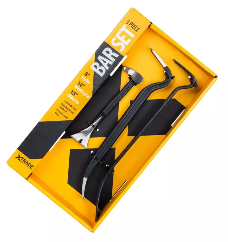 XTrade 3-Piece Pry Bar Set – 8”, 14”, 15” | Heavy-Duty Demolition & Nail Removal Tools